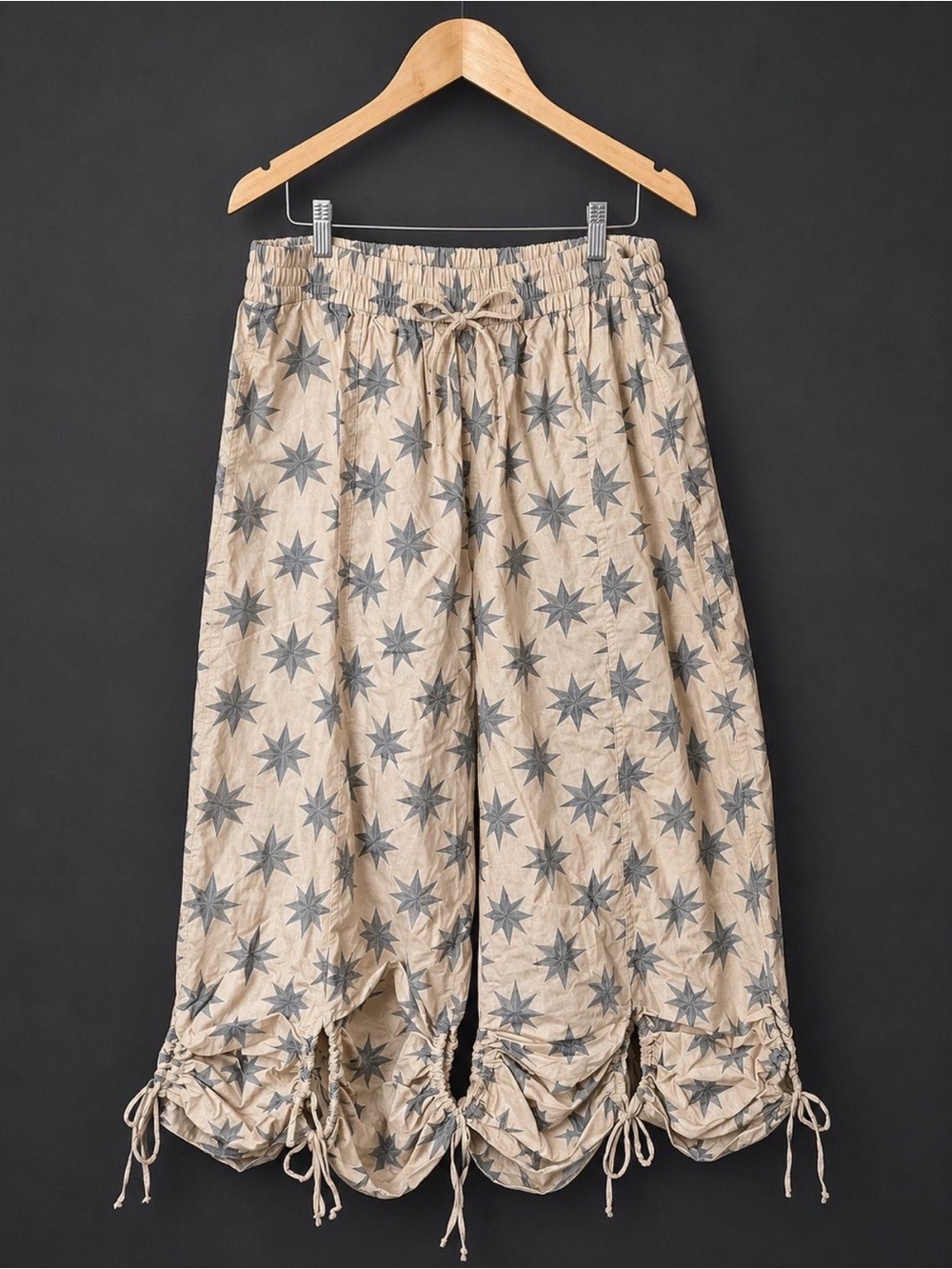 Women’s Beige Star-Print Drawstring Wide Pants